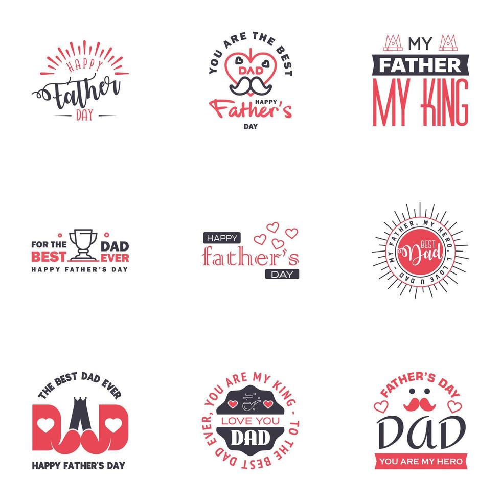 gelukkig vaders dag reeks 9 zwart en roze vector typografie wijnoogst belettering voor vaders dag groet kaarten banners t-shirt ontwerp u zijn de het beste vader bewerkbare vector ontwerp elementen