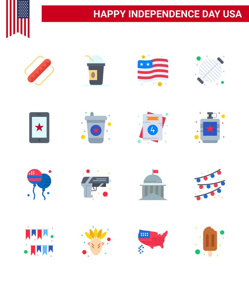 16 creatief Verenigde Staten van Amerika pictogrammen modern onafhankelijkheid tekens en 4e juli symbolen van telefoon partij land rooster barbecue bewerkbare Verenigde Staten van Amerika dag vector ontwerp elementen