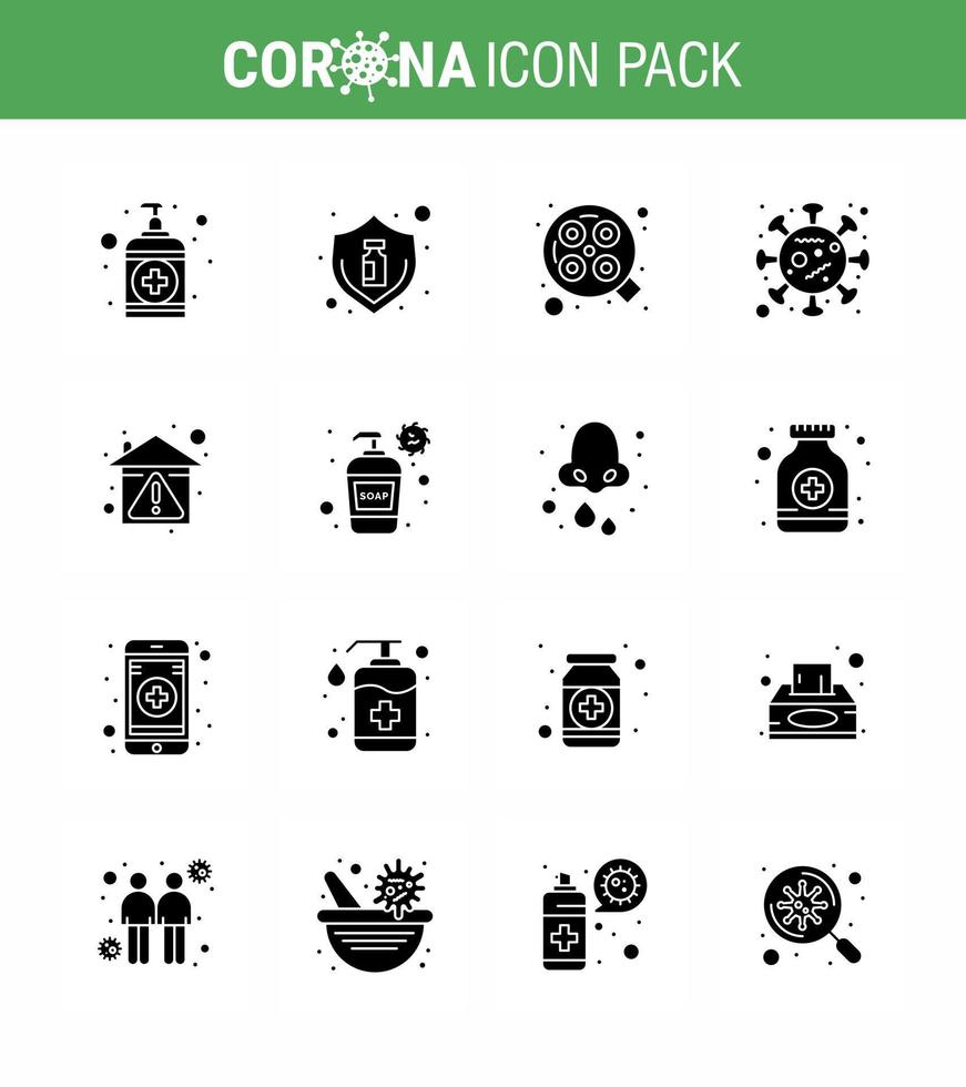 16 solide glyph zwart coronavirus epidemie icoon pak zuigen net zo huis ziekte fles verspreiding chirurgisch virale coronavirus 2019november ziekte vector ontwerp elementen