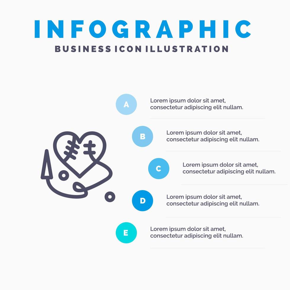 naaien hart gebroken hart hart lijn icoon met 5 stappen presentatie infographics achtergrond vector