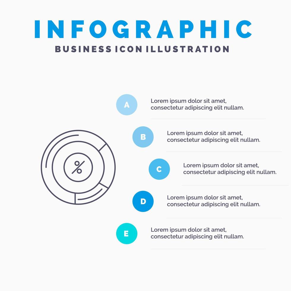 taart percentage tabel delen lijn icoon met 5 stappen presentatie infographics achtergrond vector