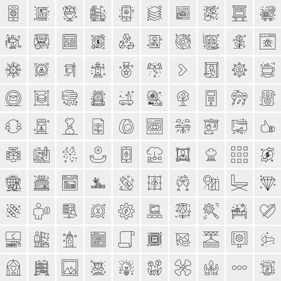 100 universeel zwart lijn pictogrammen Aan wit achtergrond vector