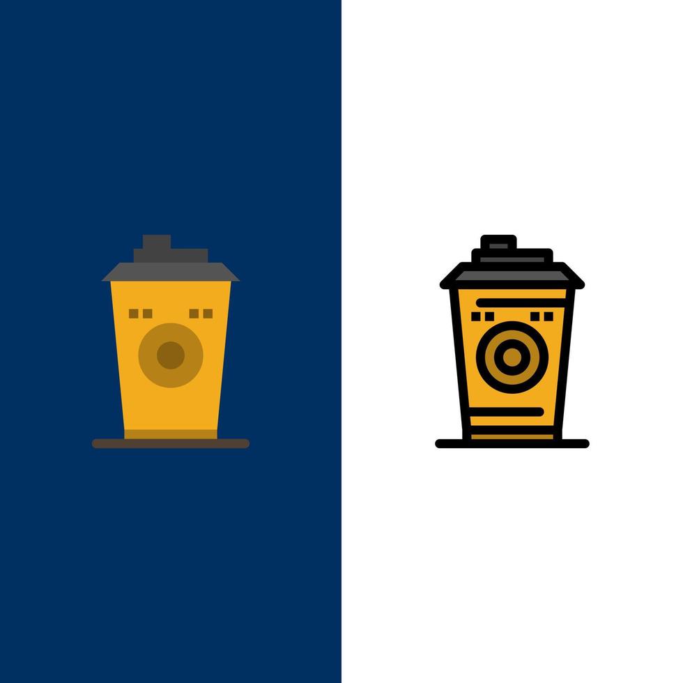 koffie mok Starbucks zwart koffie pictogrammen vlak en lijn gevulde icoon reeks vector blauw achtergrond