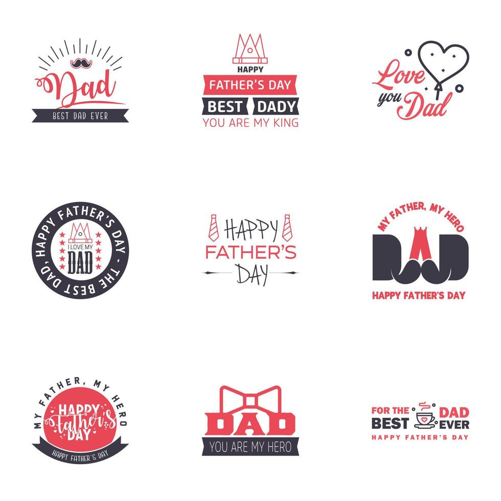 9 zwart en roze reeks van vector gelukkig vaders dag typografie wijnoogst pictogrammen belettering voor groet kaarten banners t-shirt ontwerp vaders dag bewerkbare vector ontwerp elementen