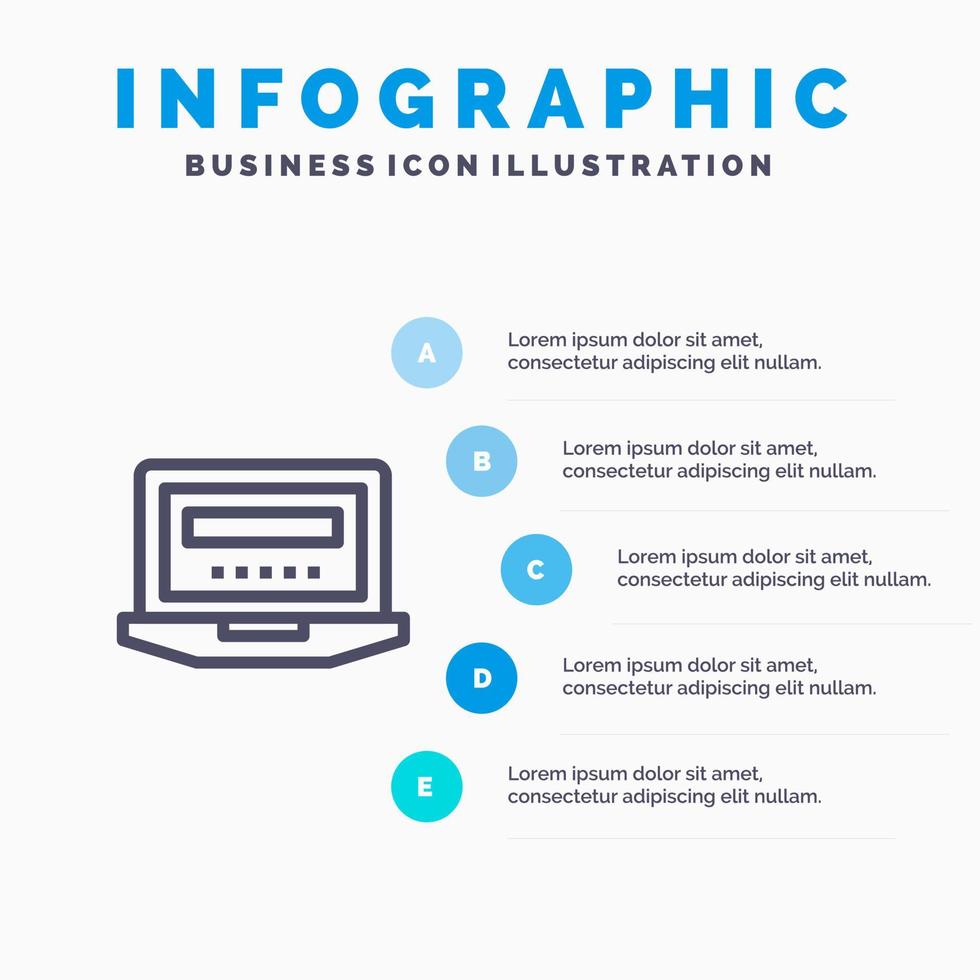 laptop computer hardware onderwijs blauw infographics sjabloon 5 stappen vector lijn icoon sjabloon