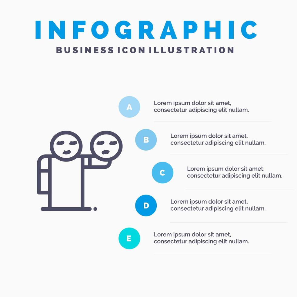 Mens hand- emoji's gezondheidszorg lijn icoon met 5 stappen presentatie infographics achtergrond vector