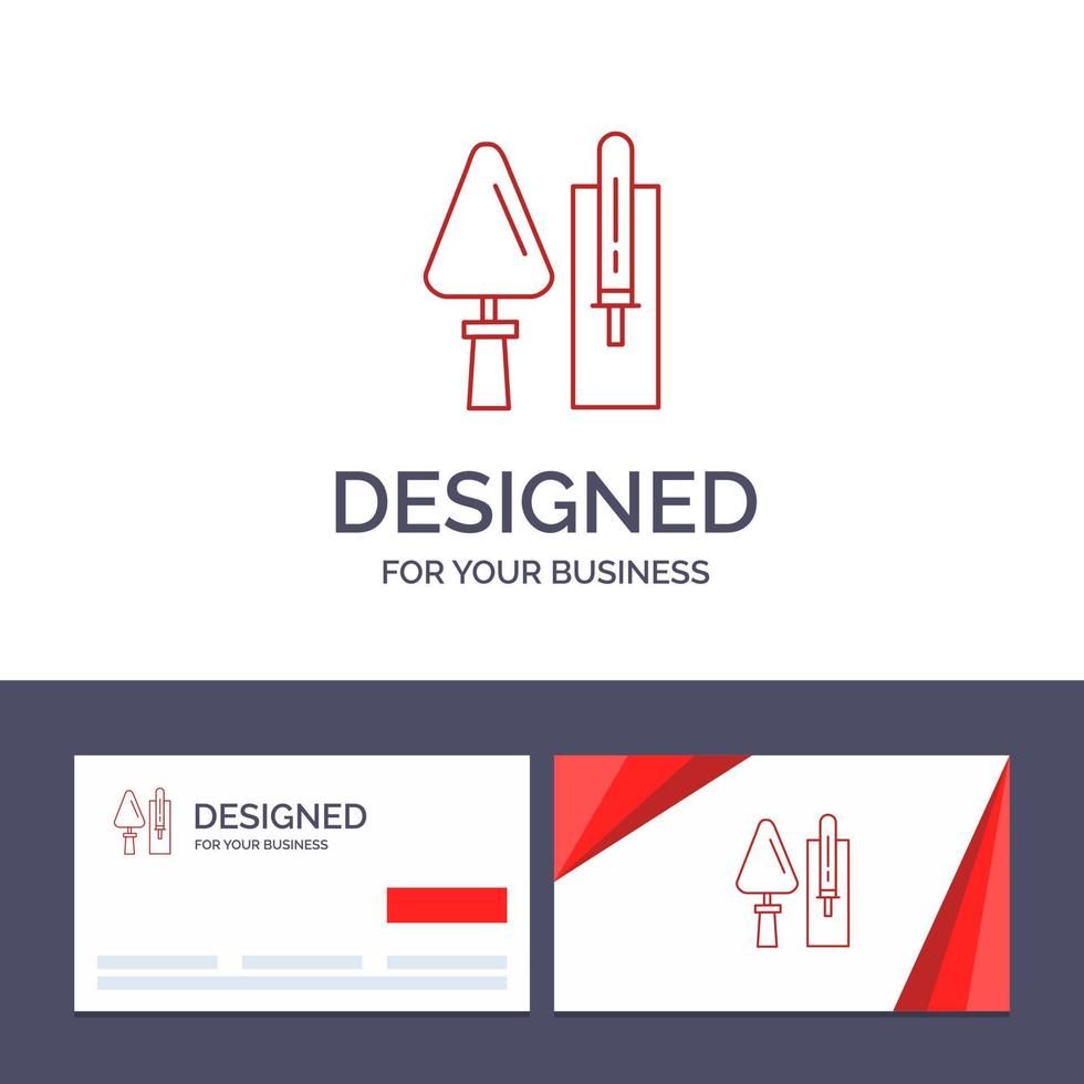 creatief bedrijf kaart en logo sjabloon troffel metselwerk bouw metselwerk gereedschap vector illustratie