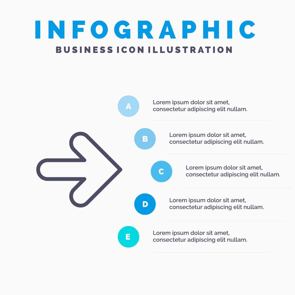 pijl vooruit pijlen Rechtsaf lijn icoon met 5 stappen presentatie infographics achtergrond vector