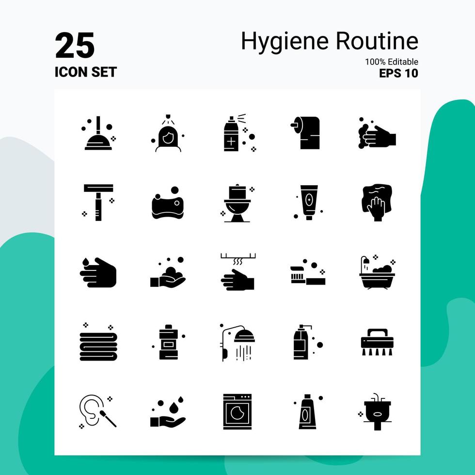 25 hygiëne routine- icoon reeks 100 bewerkbare eps 10 bestanden bedrijf logo concept ideeën solide glyph icoon ontwerp vector