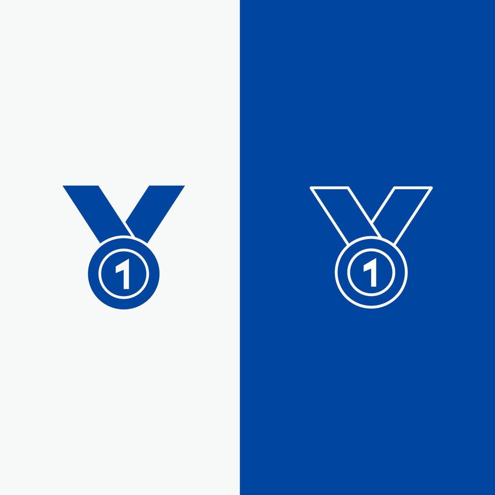 winnaar bereiken prijs leider medaille lint winnen lijn en glyph solide icoon blauw banier lijn en glyph solide icoon blauw banier vector