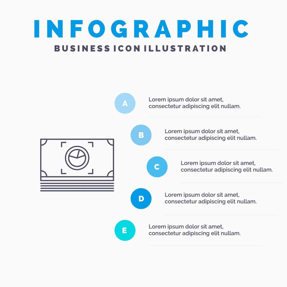 geld bundel contant geld dollar lijn icoon met 5 stappen presentatie infographics achtergrond vector