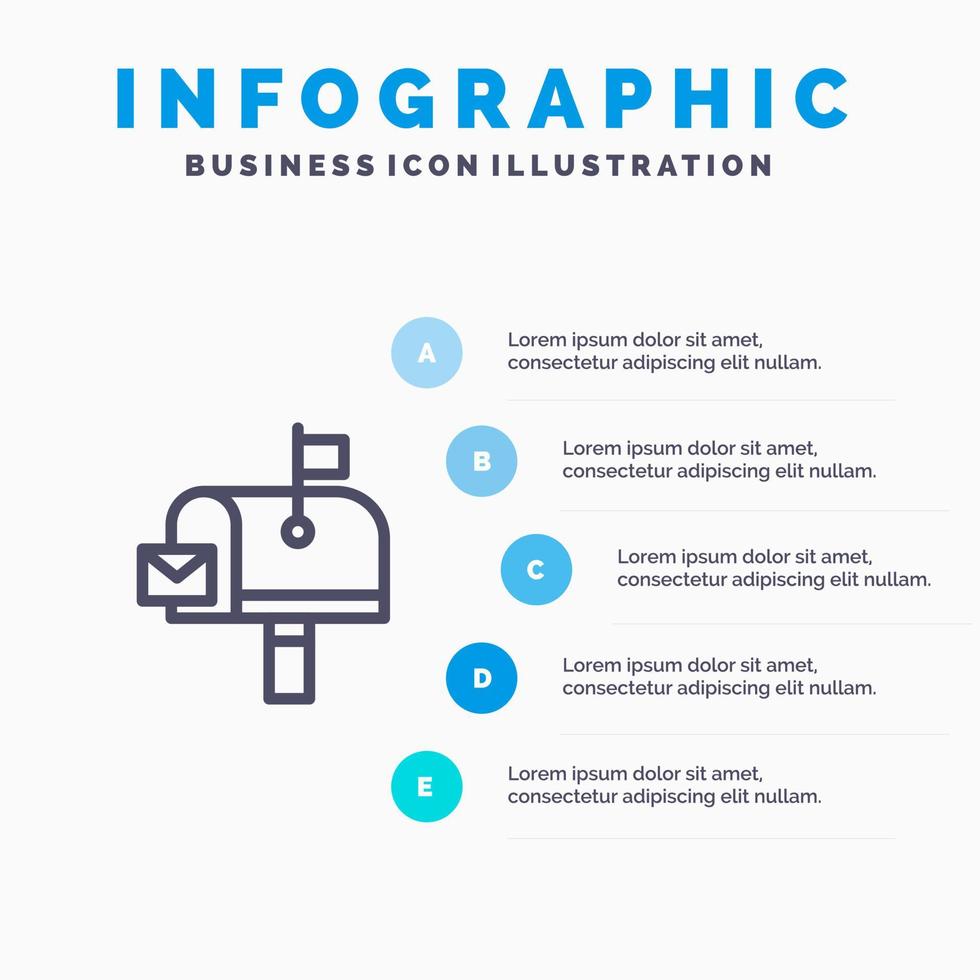 mail post postbus post kantoor lijn icoon met 5 stappen presentatie infographics achtergrond vector
