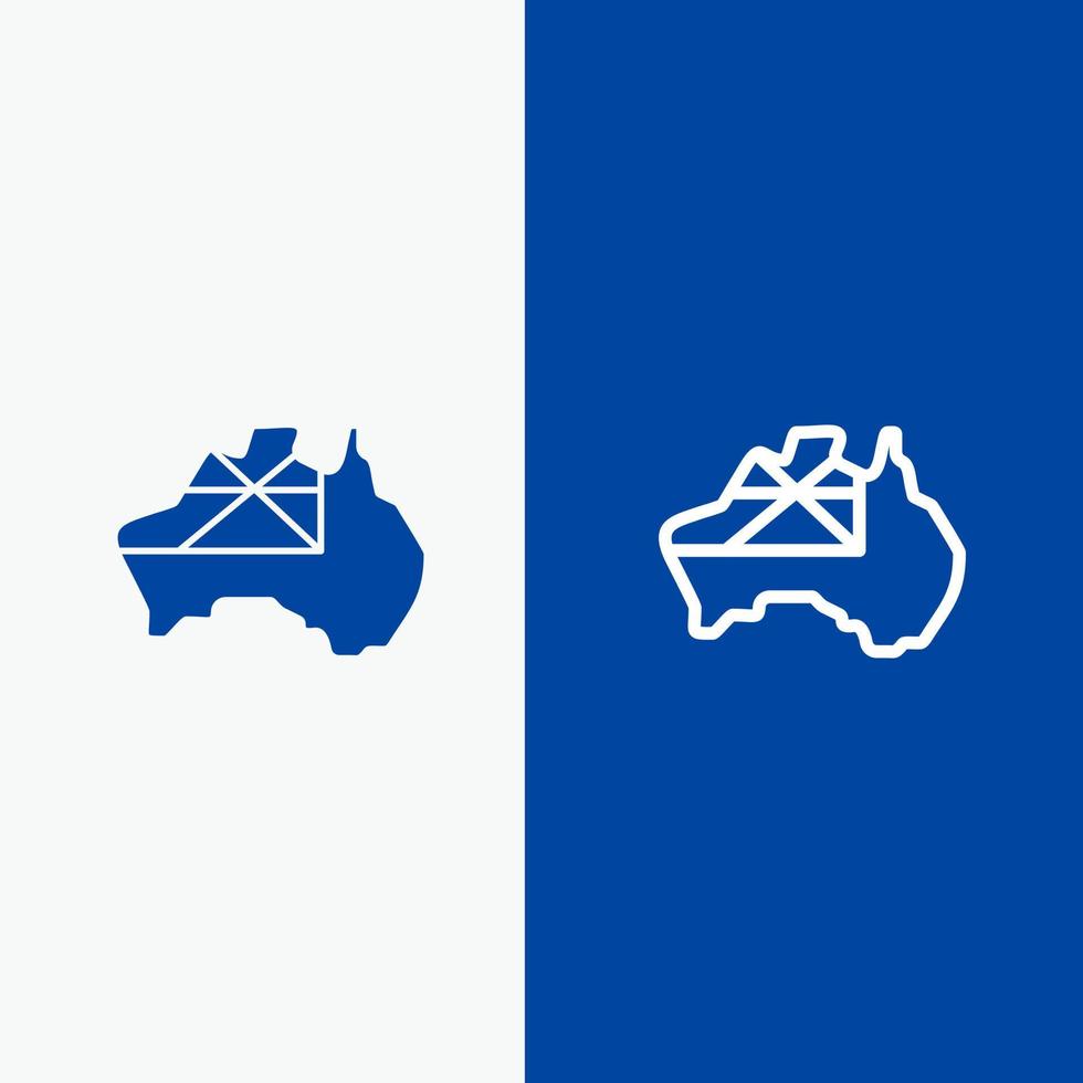 Australië kaart land vlag lijn en glyph solide icoon blauw banier lijn en glyph solide icoon blauw banier vector