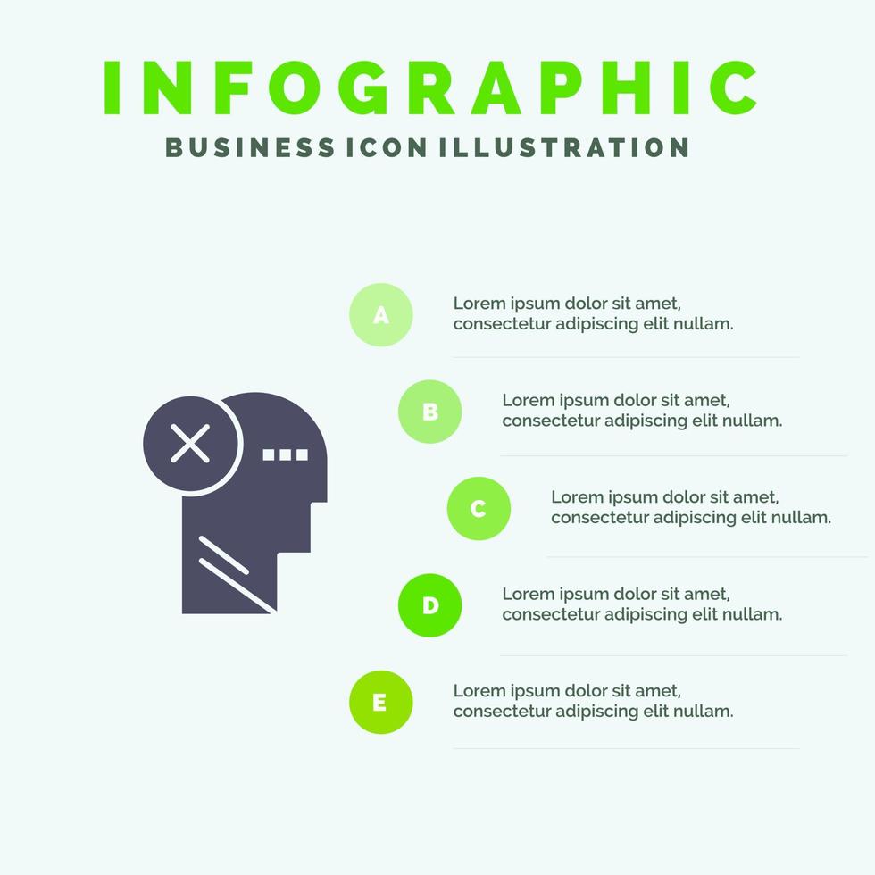 hersenen mislukking hoofd menselijk Mark geest denken solide icoon infographics 5 stappen presentatie achtergrond vector