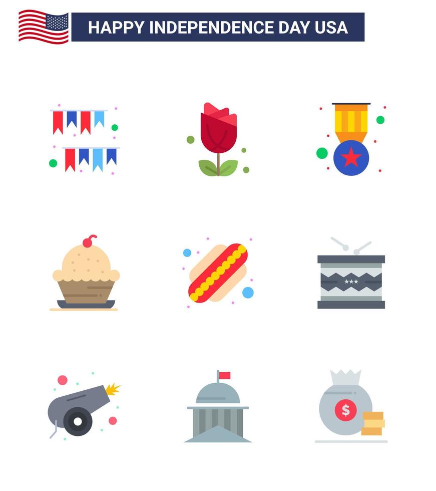 4e juli Verenigde Staten van Amerika gelukkig onafhankelijkheid dag icoon symbolen groep van 9 modern flats van dankzegging muffin overvloed toetje leger bewerkbare Verenigde Staten van Amerika dag vector ontwerp elementen