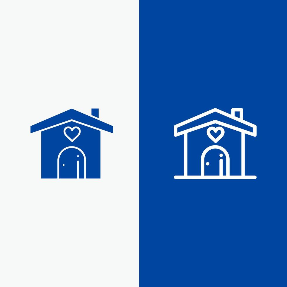 huis liefde hart bruiloft lijn en glyph solide icoon blauw banier lijn en glyph solide icoon blauw banier vector