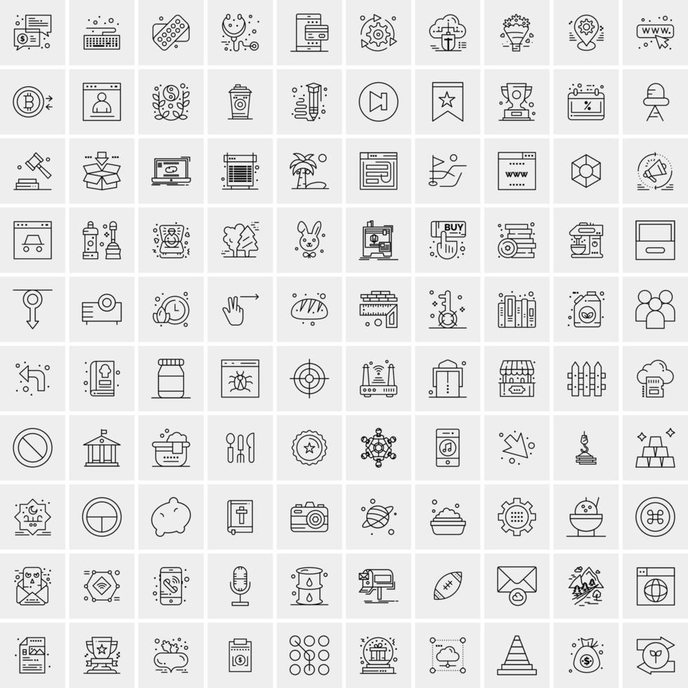 100 universeel zwart lijn pictogrammen Aan wit achtergrond vector