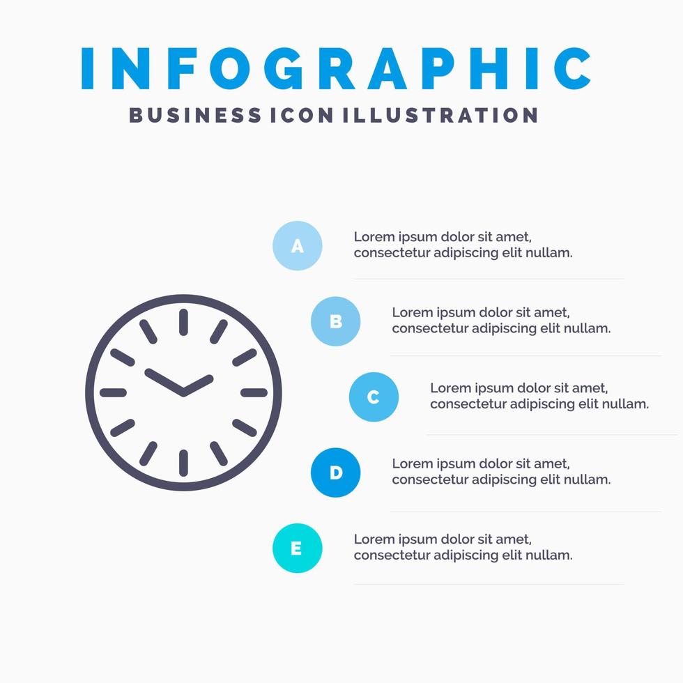 tijd klok schoonmaak lijn icoon met 5 stappen presentatie infographics achtergrond vector