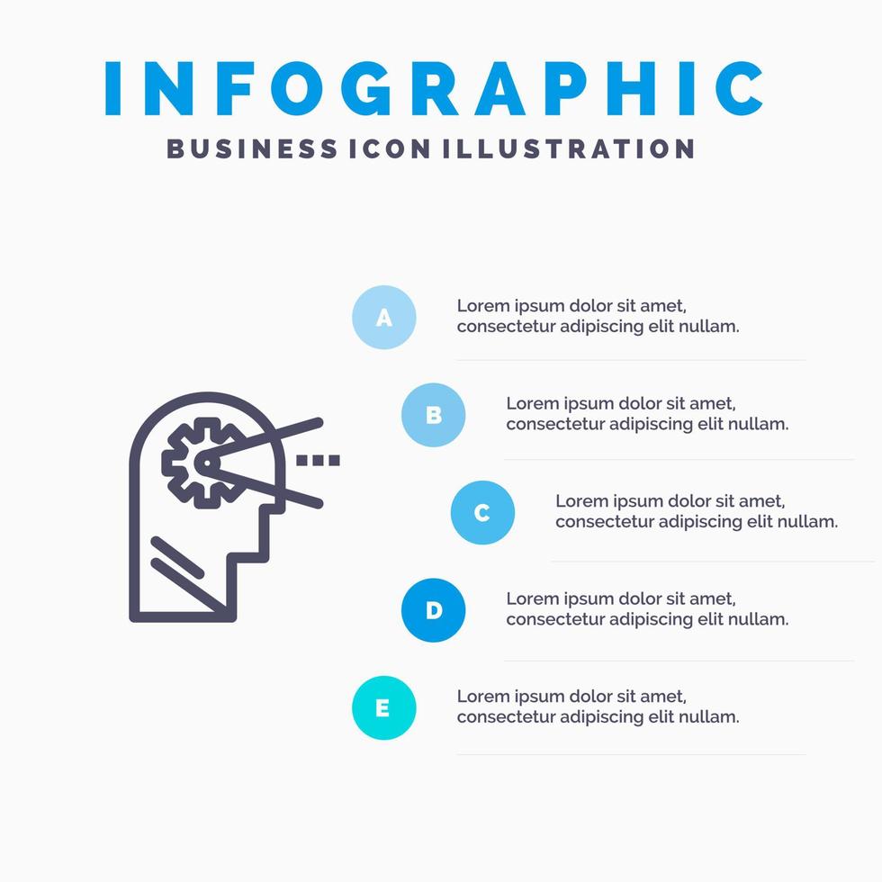 cognitief werkwijze geest hoofd lijn icoon met 5 stappen presentatie infographics achtergrond vector