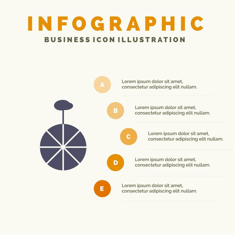 wiel fiets circus infographics presentatie sjabloon 5 stappen presentatie vector