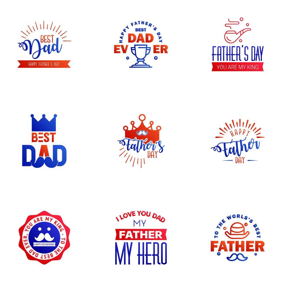 gelukkig vaders dag reeks 9 blauw en rood vector typografie wijnoogst belettering voor vaders dag groet kaarten banners t-shirt ontwerp u zijn de het beste vader bewerkbare vector ontwerp elementen