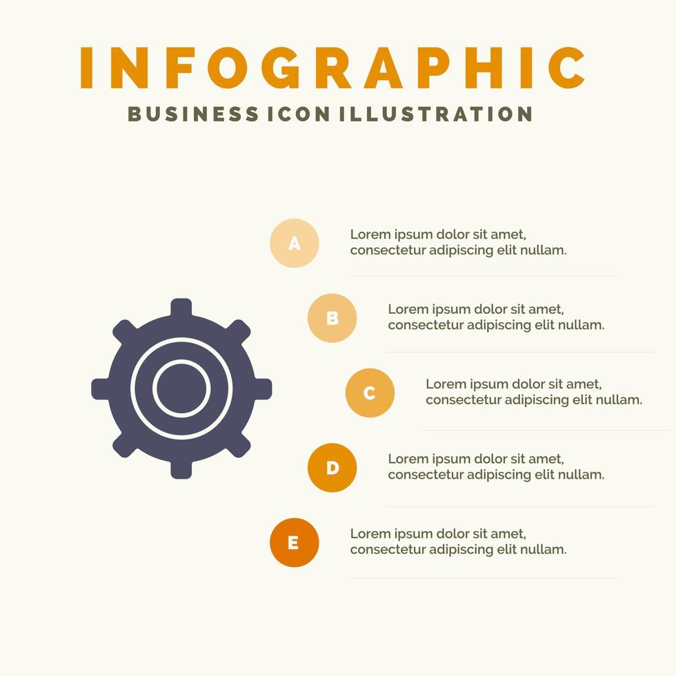 uitrusting instelling radertjes solide icoon infographics 5 stappen presentatie achtergrond vector