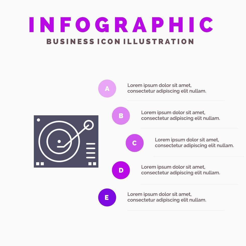 dek apparaat fonograaf speler Vermelding solide icoon infographics 5 stappen presentatie achtergrond vector