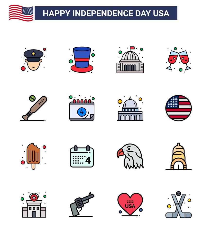 16 creatief Verenigde Staten van Amerika pictogrammen modern onafhankelijkheid tekens en 4e juli symbolen van knuppel bal gebouw wijn glas bier bewerkbare Verenigde Staten van Amerika dag vector ontwerp elementen