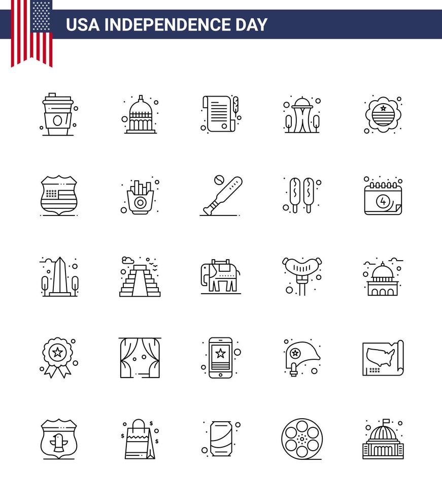 4e juli Verenigde Staten van Amerika gelukkig onafhankelijkheid dag icoon symbolen groep van 25 modern lijnen van Internationale vlag land papier ruimte mijlpaal bewerkbare Verenigde Staten van Amerika dag vector ontwerp elementen
