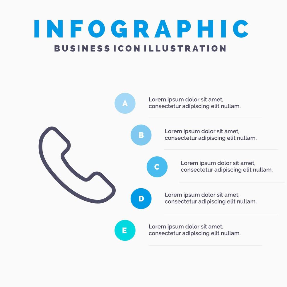 telefoon telefoon telefoontje lijn icoon met 5 stappen presentatie infographics achtergrond vector