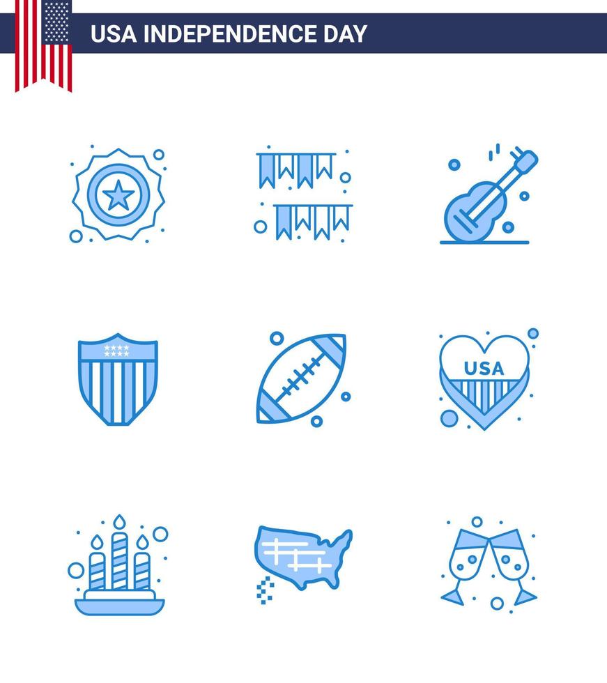 gelukkig onafhankelijkheid dag Verenigde Staten van Amerika pak van 9 creatief blues van bal zekerheid partij schild Amerikaans bewerkbare Verenigde Staten van Amerika dag vector ontwerp elementen