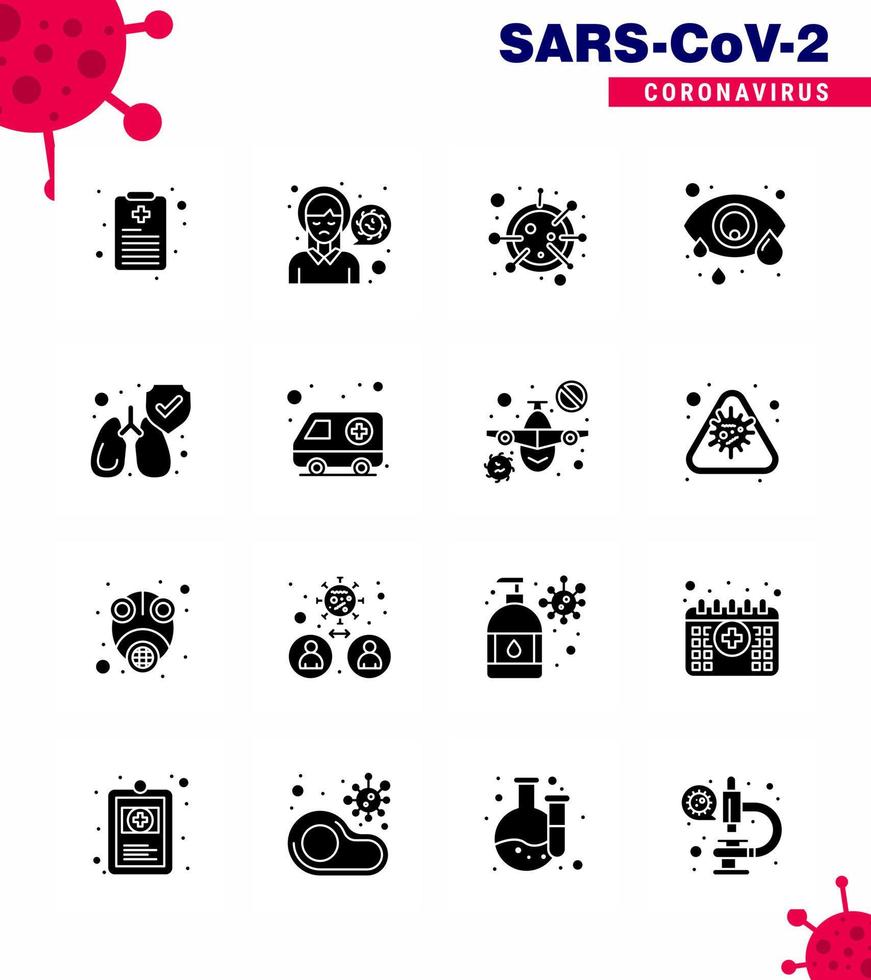 16 solide glyph zwart reeks van corona virus epidemie pictogrammen zo net zo beschermen oog infectie virus oog microorganisme virale coronavirus 2019november ziekte vector ontwerp elementen