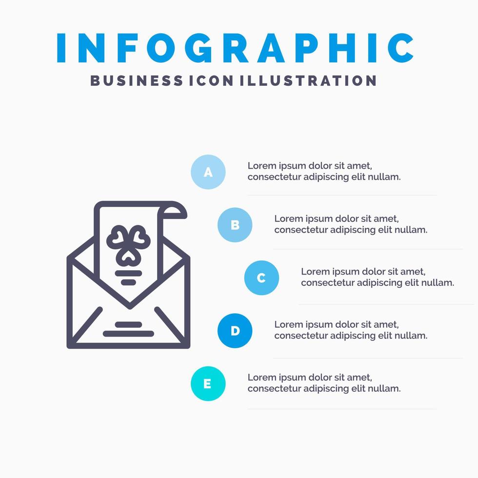 e-mails envelop groet uitnodiging lijn icoon met 5 stappen presentatie infographics achtergrond vector