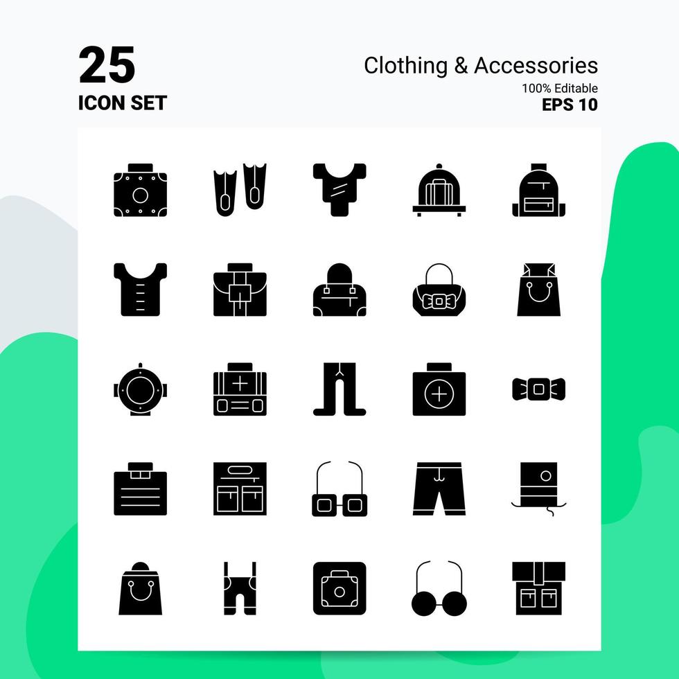 25 kleding accessoires icoon reeks 100 bewerkbare eps 10 bestanden bedrijf logo concept ideeën solide glyph icoon ontwerp vector