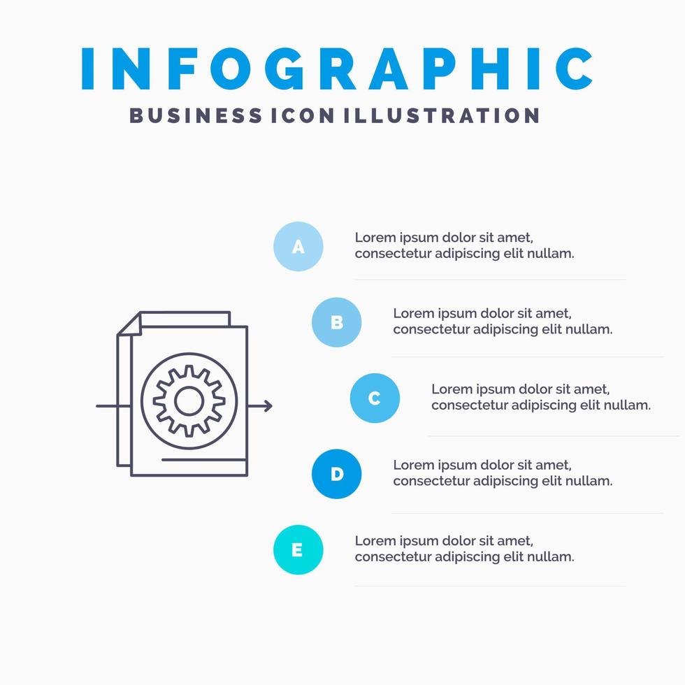 document het dossier uitrusting instellingen lijn icoon met 5 stappen presentatie infographics achtergrond vector