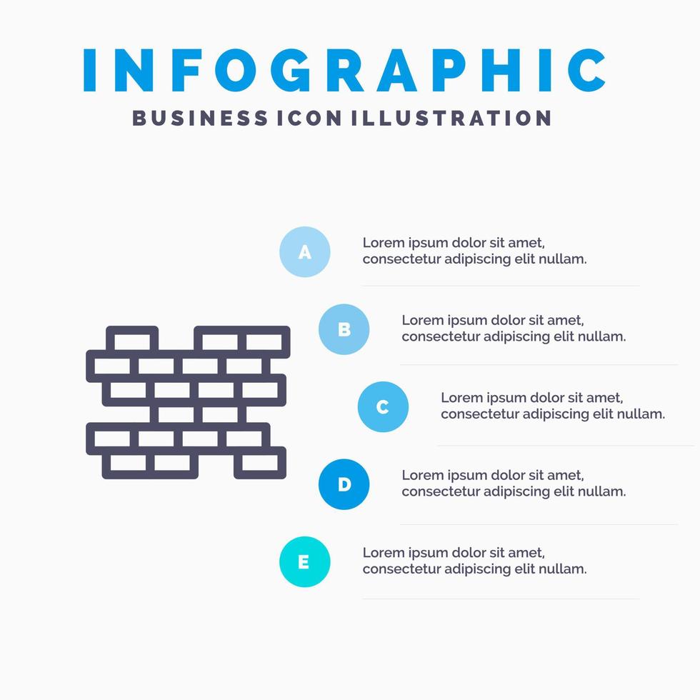 steen bakstenen muur lijn icoon met 5 stappen presentatie infographics achtergrond vector