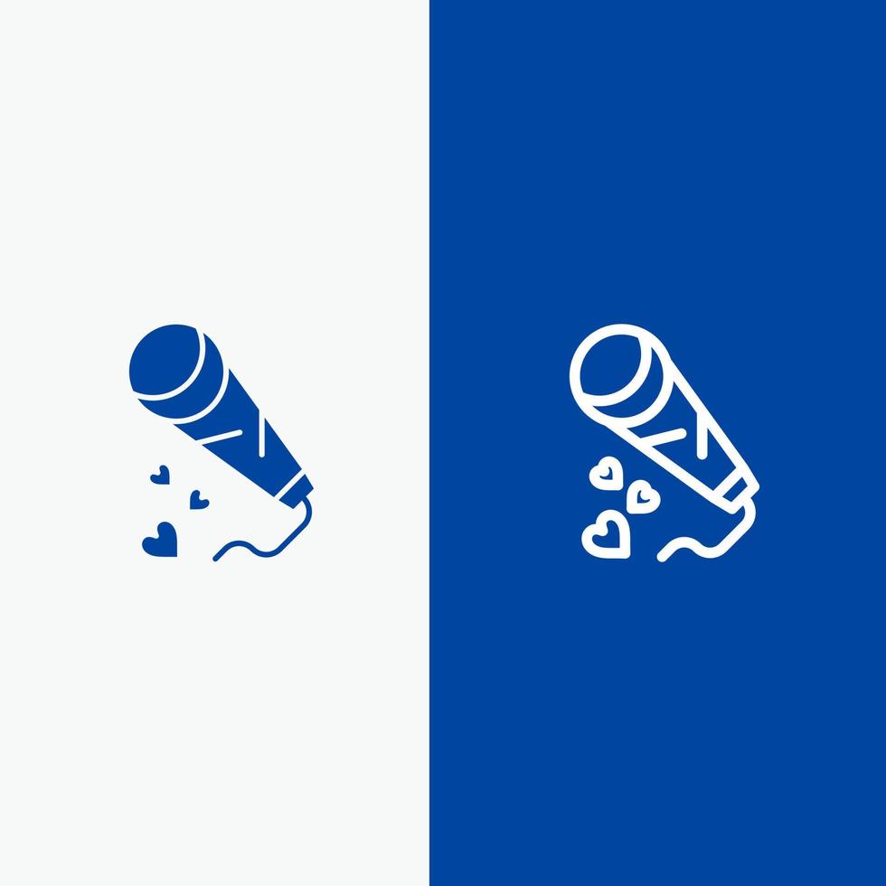 mic harten liefde liefhebbend bruiloft lijn en glyph solide icoon blauw banier lijn en glyph solide icoon blauw banier vector