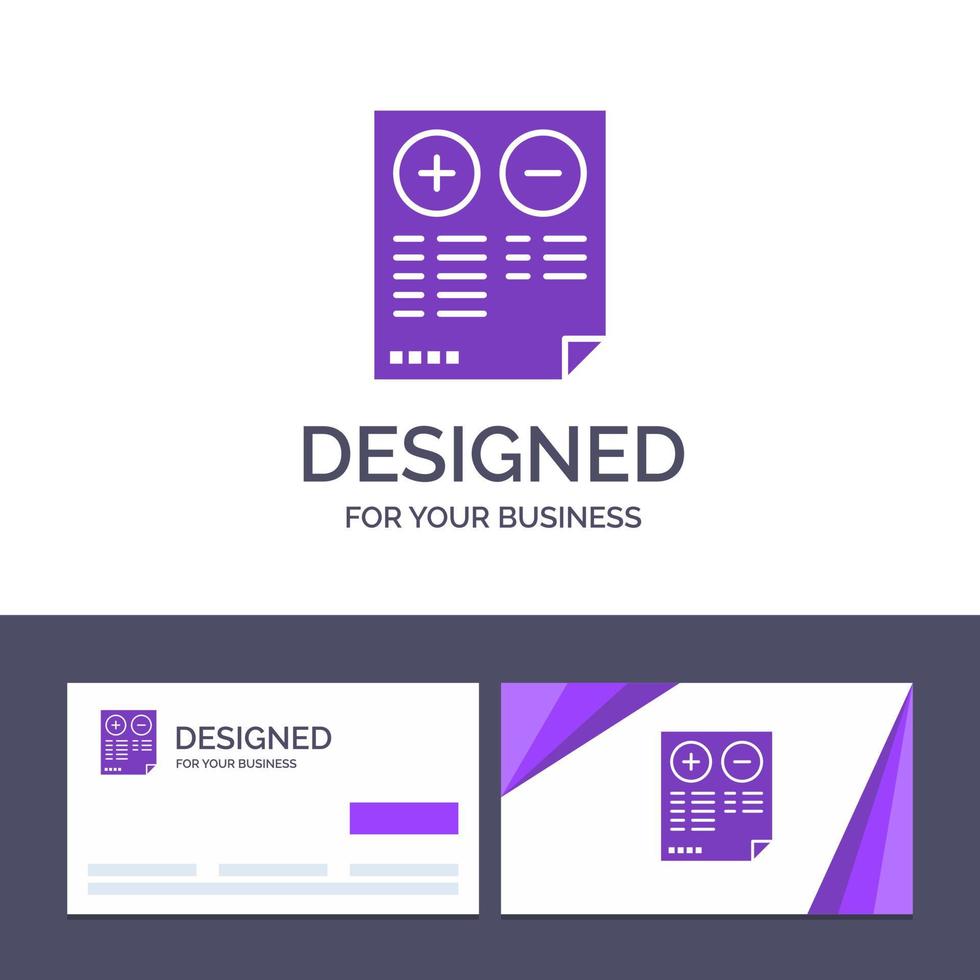 creatief bedrijf kaart en logo sjabloon voors nadelen document plus min vector illustratie