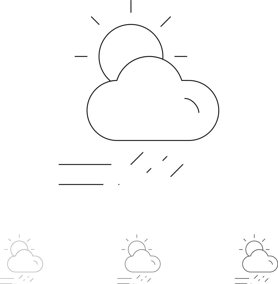 wolk dag regenachtig seizoen weer stoutmoedig en dun zwart lijn icoon reeks vector