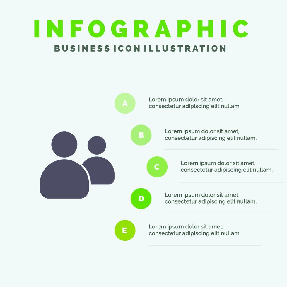 vrienden groep gebruikers team solide icoon infographics 5 stappen presentatie achtergrond vector