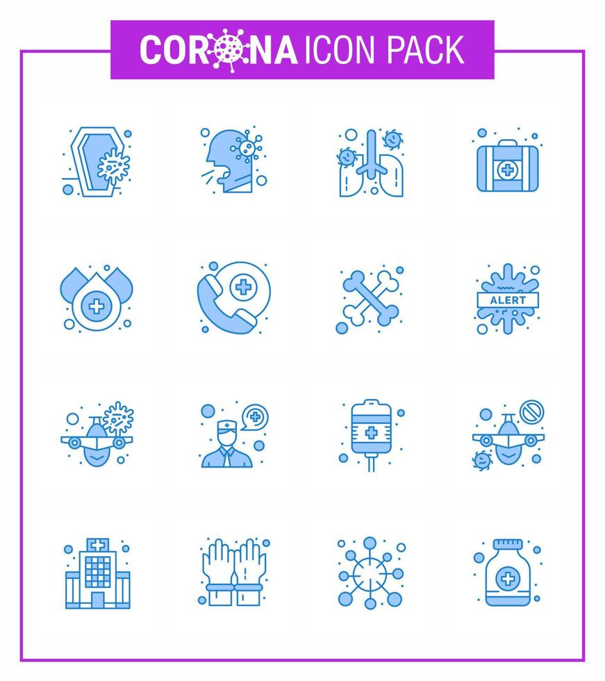 coronavirus 16 blauw icoon reeks Aan de thema van corona epidemie bevat pictogrammen zo net zo geneeskunde eerste steun mensen longontsteking long virale coronavirus 2019november ziekte vector ontwerp elementen