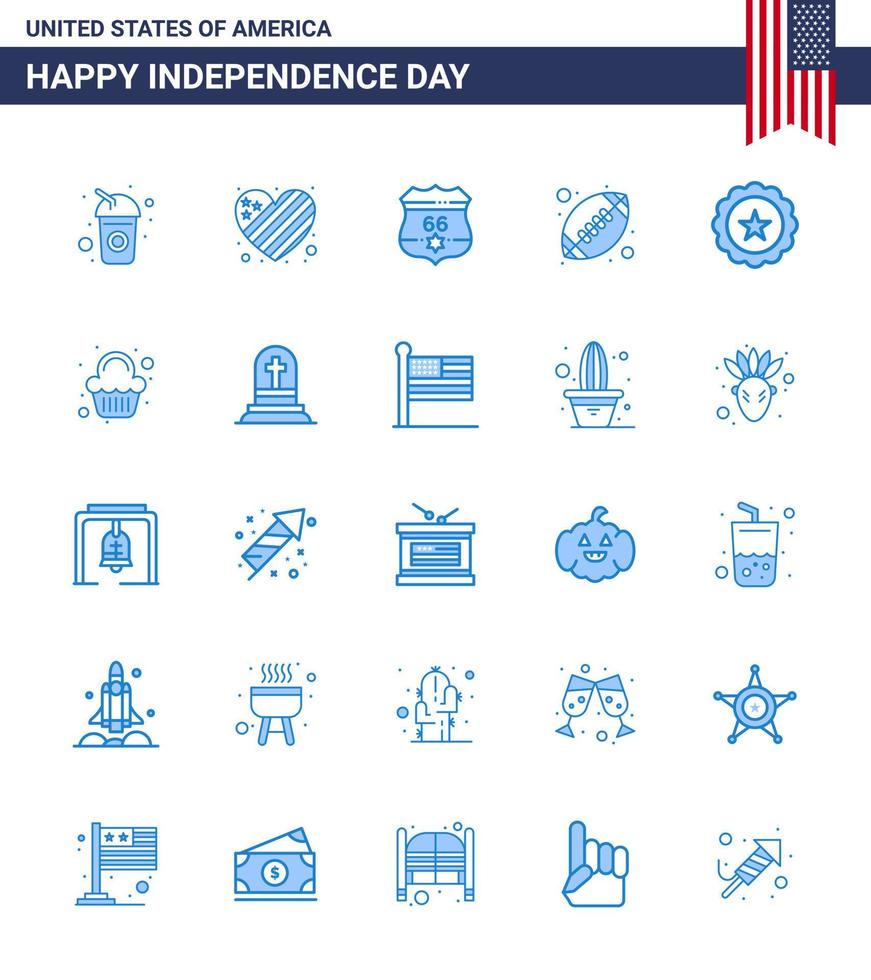 gelukkig onafhankelijkheid dag Verenigde Staten van Amerika pak van 25 creatief blues van drinken Amerikaans bal Amerikaans sport- bal bewerkbare Verenigde Staten van Amerika dag vector ontwerp elementen