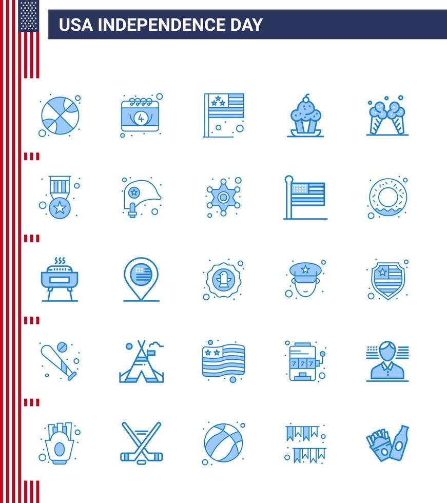 gelukkig onafhankelijkheid dag pak van 25 blues tekens en symbolen voor ijsje zoet dag muffin taart bewerkbare Verenigde Staten van Amerika dag vector ontwerp elementen