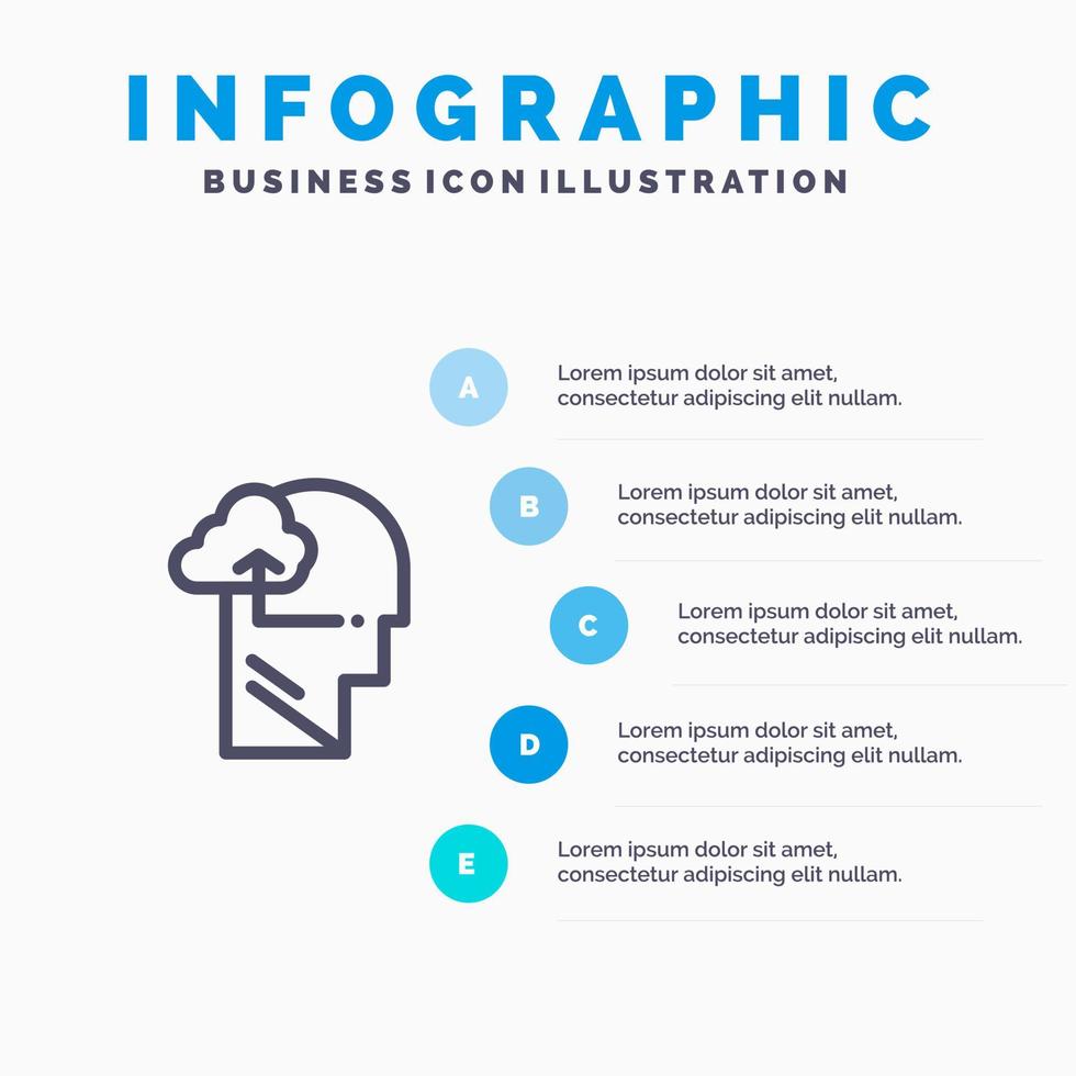 ervaring krijgen geest hoofd lijn icoon met 5 stappen presentatie infographics achtergrond vector