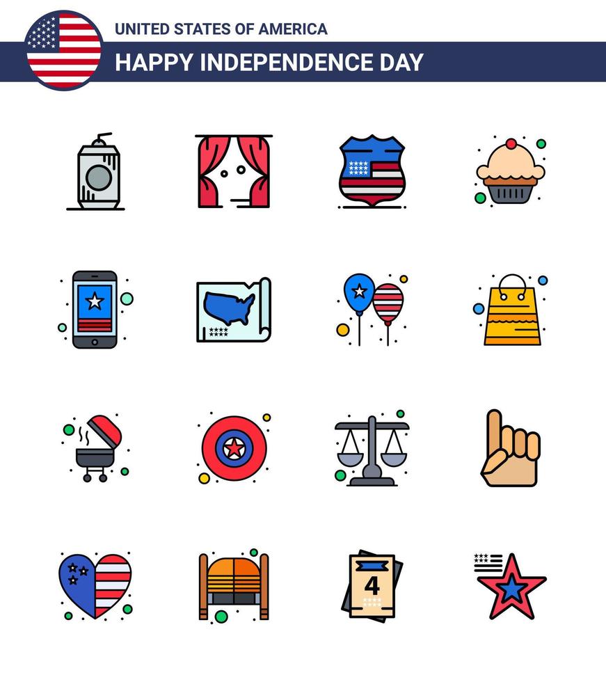 16 creatief Verenigde Staten van Amerika pictogrammen modern onafhankelijkheid tekens en 4e juli symbolen van slim telefoon cel schild muffin taart bewerkbare Verenigde Staten van Amerika dag vector ontwerp elementen