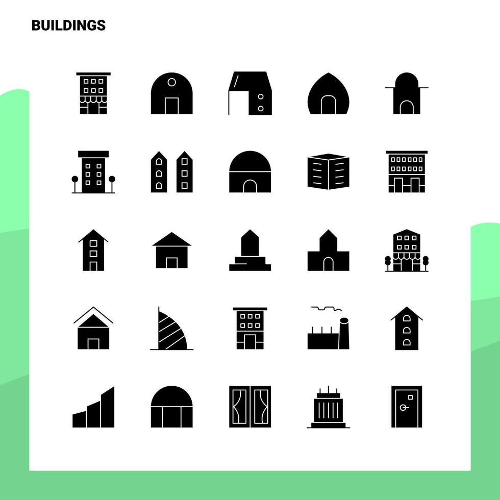 25 gebouwen icoon reeks solide glyph icoon vector illustratie sjabloon voor web en mobiel ideeën voor bedrijf bedrijf