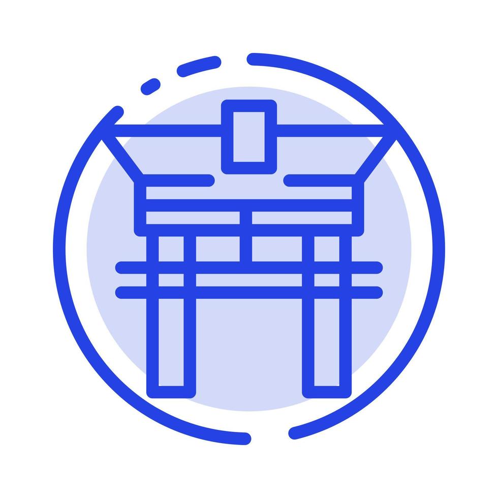 poort brug China Chinese blauw stippel lijn lijn icoon vector
