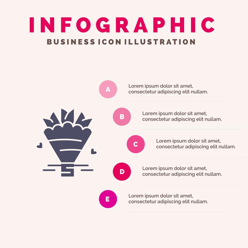 schoonheid boeket bloemen bruiloft solide icoon infographics 5 stappen presentatie achtergrond vector