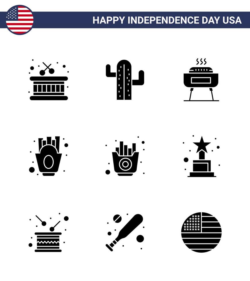 bewerkbare vector lijn pak van Verenigde Staten van Amerika dag 9 gemakkelijk solide glyphs van Patat snel viering voedsel Frans Patat bewerkbare Verenigde Staten van Amerika dag vector ontwerp elementen