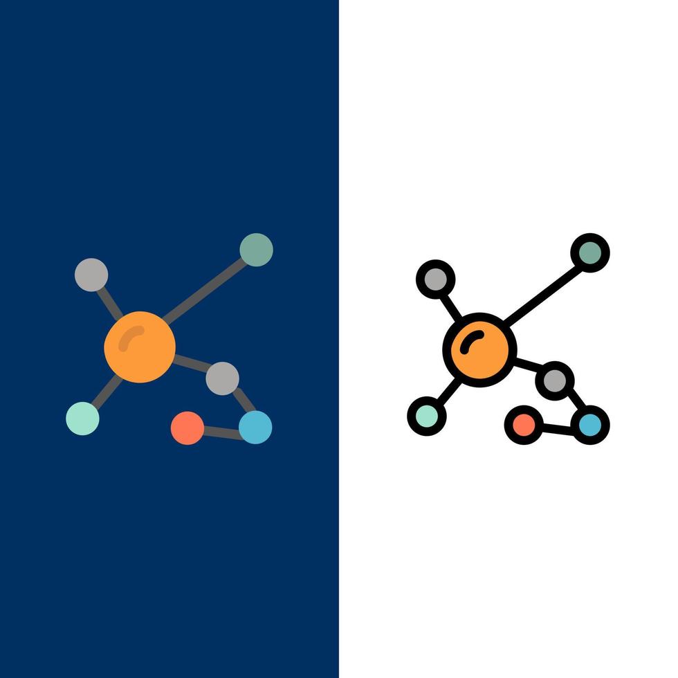 atoom biochemie biologie dna genetisch pictogrammen vlak en lijn gevulde icoon reeks vector blauw achtergrond